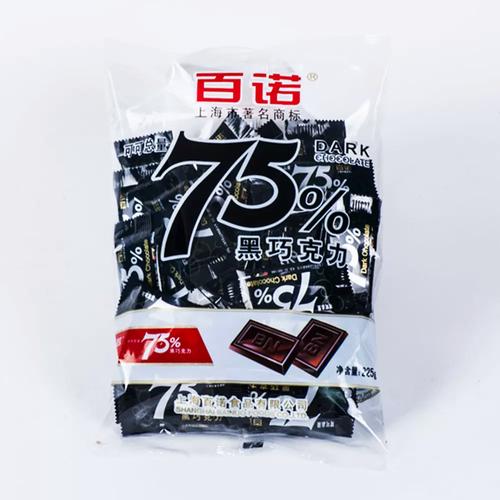 上海特产百诺75%黑巧克力225g*2袋装 休闲零食可可脂黑巧克力